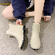 PVC防水カジュアル切り替えローヒール丸トゥチャンキーヒールプラスチックショートブーツ