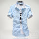  ポリエステル 半袖 シンプル 一般 一般 夏 折り襟 シングルブレスト 切り替え 配色シャツ