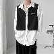  長袖 シンプル ファッション カジュアル 韓国系 一般 一般 折襟 シングルブレスト 切り替え 配色 ボタン レイヤード / 重ね着風シャツ
