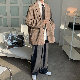  ポリエステル 長袖 ファッション 韓国系   春秋 折襟 シングルブレスト プリント ボタンスーツ