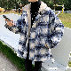  長袖 ストリート系 韓国系   秋冬 折り襟 シングルブレスト チェック柄 ボタン モード綿コート・ダウンジャケット