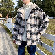  長袖 ストリート系 韓国系   秋冬 折り襟 シングルブレスト チェック柄 ボタン モード綿コート・ダウンジャケット