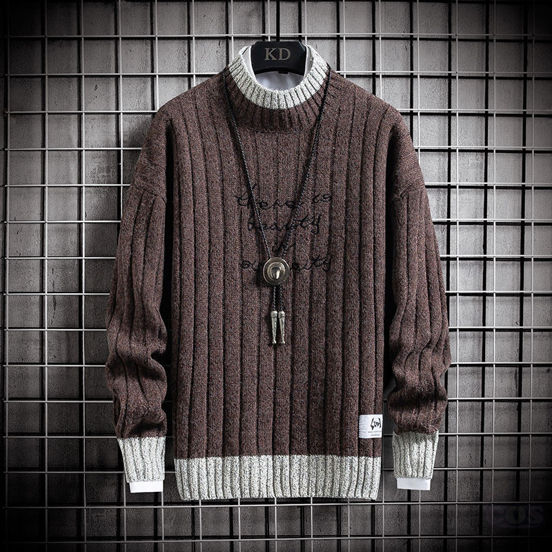  ニット 長袖 シンプル ファッション 一般 一般 冬 秋 ハーフネック プルオーバー 切り替え アルファベット 配色セーター