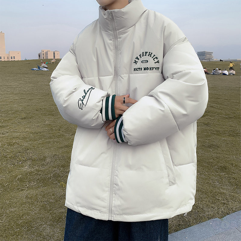  長袖 シンプル ファッション カジュアル ストリート系 韓国系 一般 一般 スタンドネック ジッパー 刺繍 無地 アルファベット綿コート・ダウンジャケット
