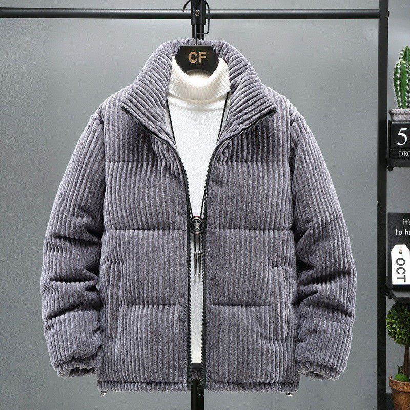  コーデュロイ 長袖 シンプル ファッション カジュアル 一般 一般 秋冬 スタンドネック ジッパー 無地 なし綿コート・ダウンジャケット