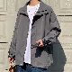 ジャケット シンプル 韓国ファッション オシャレ 服 春 服 秋  服 ポリエステル 長袖 一般 一般 スタンドネック ジッパー ファスナー ストライプ柄