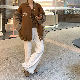  長袖 シンプル カジュアル 韓国系 一般 一般 冬 秋 ラウンドネック シングルブレスト 切り替え 配色 ポリエステルジャケット