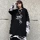 韓国 ファッションストリート 系 メンズ 長袖 シンプル ストリート系 一般 一般 ラウンドネック プルオーバー 配色 プリント レイヤード / 重ね着風長袖Ｔシャツ