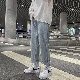  韓国ファッション オシャレ 服 メンズ 春夏 カジュアル 無地 シンプル なし ポリエステル ファッション ロング丈 キレカジデニムパンツ