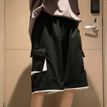 ショートパンツポリエステル夏 服切り替えレギュラーウエストファッションバーミューダ（5分丈）配色韓国ファッション オシャレ 服