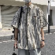 シャツ 一般 シンプル カジュアル なし その他 一般 レトロ アルファベット ストライプ柄 韓国ファッション オシャレ 服 ボタン ファッション 半袖 夏 服 折り襟