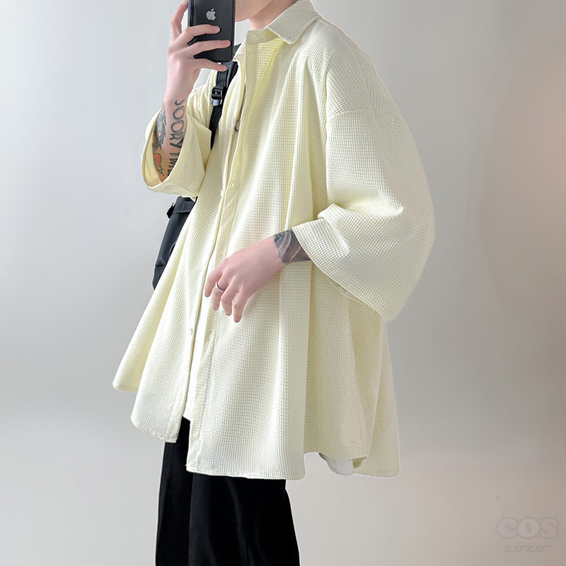 カーディガン シンプル 韓国ファッション オシャレ 服 夏 服 五分袖 一般 一般 折り襟 シングルブレスト 切り替え 無地