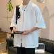 カーディガン 一般 五分袖 一般 韓国ファッション オシャレ 服 メンズ ボタン ポリエステル 無地 カジュアル 夏 服 折り襟 ファッション ボタン
