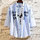 シャツボタン折り襟夏 服一般一般韓国ファッション オシャレ 服七分袖シンプルポリエステルシングルブレストアルファベット