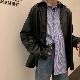 ジャケットシンプルストリート系韓国ファッション オシャレ 服PU長袖折り襟ボタンブラックなし無地
