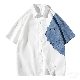 シャツ シンプル 韓国ファッション オシャレ 服 夏 服 ポリエステル デニム 五分袖 一般 一般 折り襟 シングルブレスト ボタン 切り替え 配色