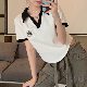 人気上昇中 韓国系 刺繍 プルオーバー POLOネック ショート丈 半袖Ｔシャツ