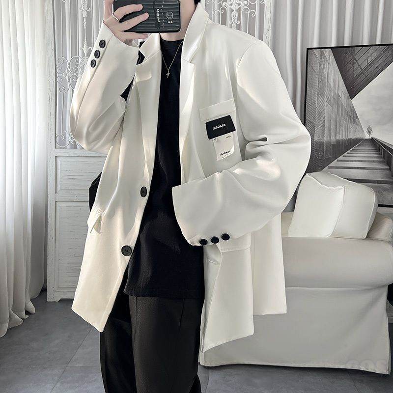 スーツ韓国ファッション オシャレ 服シンプルファッションメンズ長袖折り襟シングルブレストボタン20~40代アルファベット