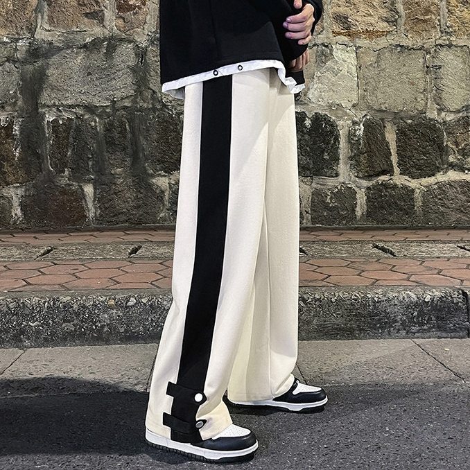 カジュアルパンツシンプル韓国ファッション オシャレ 服ポリエステルボタン20~40代レギュラーウエストロング丈配色