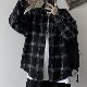 シャツ カジュアル レトロ 定番 韓国ファッション オシャレ 服 秋  服 メンズ ポリエステル 長袖 一般 スクエアネック ボタン チェック柄