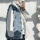 カーディガン シンプル 学園風 韓国ファッション オシャレ 服 秋  服 男女兼用 デニム ノースリーブ ノースリーブ 一般 フード付き ボタン 切り替え なし 無地