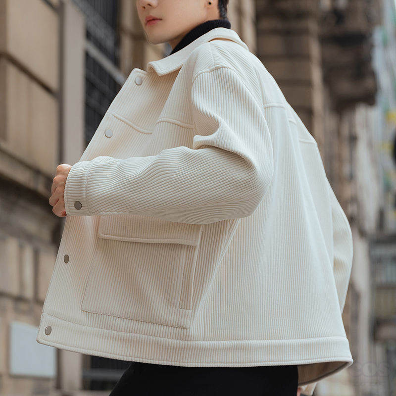 ジャケットシンプル韓国ファッション オシャレ 服春秋メンズポリエステル長袖一般一般折り襟シングルブレストボタン無地