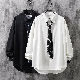 シャツ プリント なし 一般 シングルブレスト シンプル 韓国ファッション オシャレ 服 無地 POLOネック 長袖