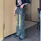 デニムパンツ 韓国ファッション オシャレ 服 シンプル ストリート系 春秋 メンズ デニム ボタン ハイウエスト ロング丈 配色