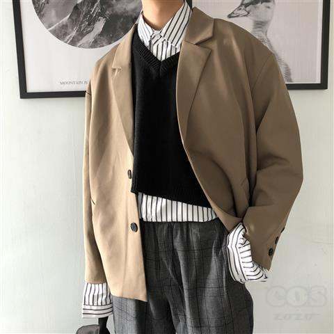 スーツ シンプル カジュアル 韓国ファッション オシャレ 服 秋  服 メンズ ポリエステル 長袖 一般 一般 Vネック ボタン なし 無地