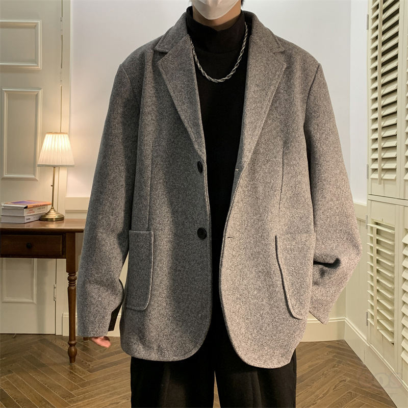 スーツ 韓国ファッション オシャレ 服 ファッション カジュアル 秋冬 メンズ ポリエステル 長袖 一般 一般 折り襟 ボタン ボタン 無地