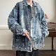ジャケット カジュアル 韓国ファッション オシャレ 服 夏 服 メンズ ポリエステル 長袖 一般 一般 折り襟 シングルブレスト 切り替え アルファベット