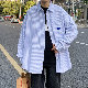 シャツ シンプル ファッション カジュアル 韓国ファッション オシャレ 服 ナチュラル 秋冬 メンズ ポリエステル 長袖 一般 一般 折り襟 シングルブレスト ボタン ストライプ柄