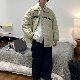 超人気 メンズ ジャケット 韓国系 ファッション カジュアル 配色 アルファベット プリント 幾何模様 折り襟 ボタン ルーズ 秋冬 ジャケット