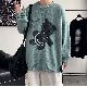 全4色 セーター 韓国系 ファッション カジュアル 配色 アルファベット 動物柄 プリント 切り替え ラウンドネック 秋冬 セーター