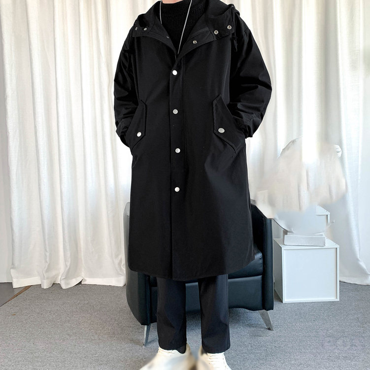 コートシンプルファッション韓国ファッション オシャレ 服長袖一般ロングフード付きジッパーボタン無地