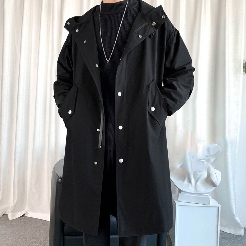 コートシンプルファッション韓国ファッション オシャレ 服長袖一般ロングフード付きジッパーボタン無地