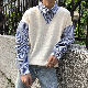 絶対流行 3色展開 セーター 韓国系 ファッション カジュアル 切り替え レイヤード 配色 ストライプ柄 秋冬 メンズ セーター