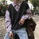 絶対流行 3色展開 セーター 韓国系 ファッション カジュアル 切り替え レイヤード 配色 ストライプ柄 秋冬 メンズ セーター