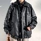 ジャケット 韓国ファッション オシャレ 服 カジュアル レトロ ストリート系 秋  服 メンズ PU 長袖 一般 一般 折り襟 シングルブレスト ボタン 無地
