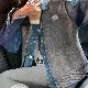 ジャケット韓国ファッション オシャレ 服長袖ニット冬  服配色一般シンプル秋  服デニムシングルブレスト切り替え折り襟レイヤード / 重ね着風