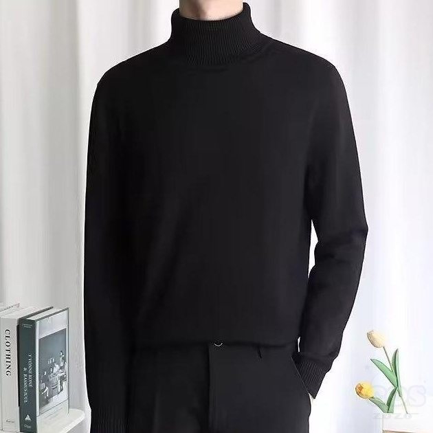 セーター 韓国ファッション オシャレ 服 秋冬 メンズ 長袖 一般 一般 ハイネック プルオーバー 切り替え 無地