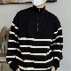 ファッション感満々 セーター 韓国系 カジュアル 高級感 ハーフ ジップ ボーダー 配色 秋冬 メンズ セーター