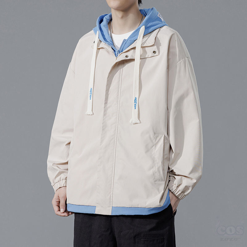 ファッション感満々 ジャケット 韓国系 カジュアル 切り替え 配色 フード付き 秋冬 メンズ ジャケット