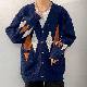 カーディガンカジュアル韓国ファッション オシャレ 服シンプルファッション秋冬メンズポリエステル長袖一般一般Vネックシングルブレストボタンポケット付き幾何模様