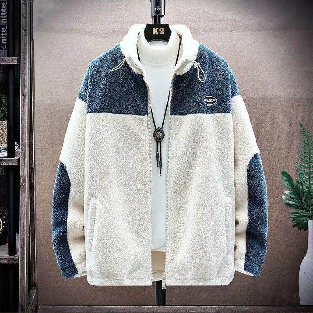 プラスサイズ ジャケット ファッション カジュアル 暖かい 配色 プリント フード付き 秋冬 メンズ ジャケット