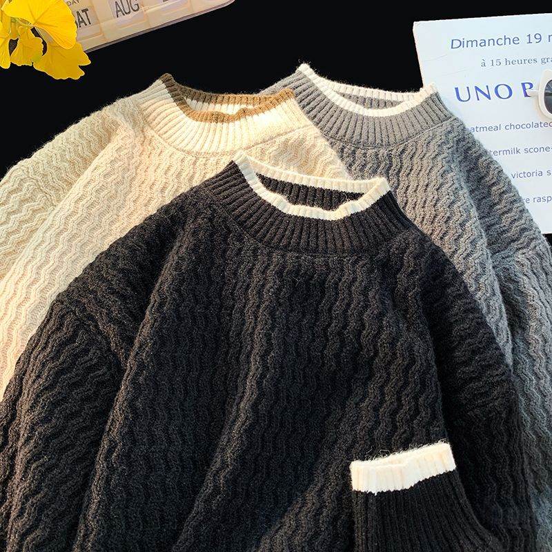 人気高い カジュアル 配色 プルオーバー 切り替え 暖かい セーター