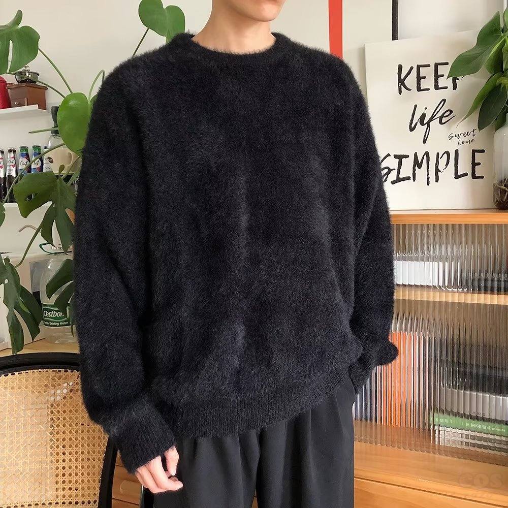 主役級 セーター 韓国系 ファッション 無地 ラウンドネック 秋冬 男女兼用 ニット セーター