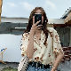 動物柄カートゥーンポリエステル半袖カジュアルレトロ一般プリント一般夏折襟シングルブレストシャツ・ブラウス