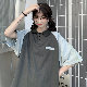 ファッション通販 学園風 韓国系 キャンパス 配色 ボタン ショート丈 POLOネック プルオーバー 五分袖 Ｔシャツ・ポロシャツ