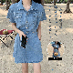 【人気を獲得♡】カジュアルワンピース 無地 半袖 カジュアル 韓国ファッション シンプル ショート丈 折り襟 シングル ブレスト ストレートスカート